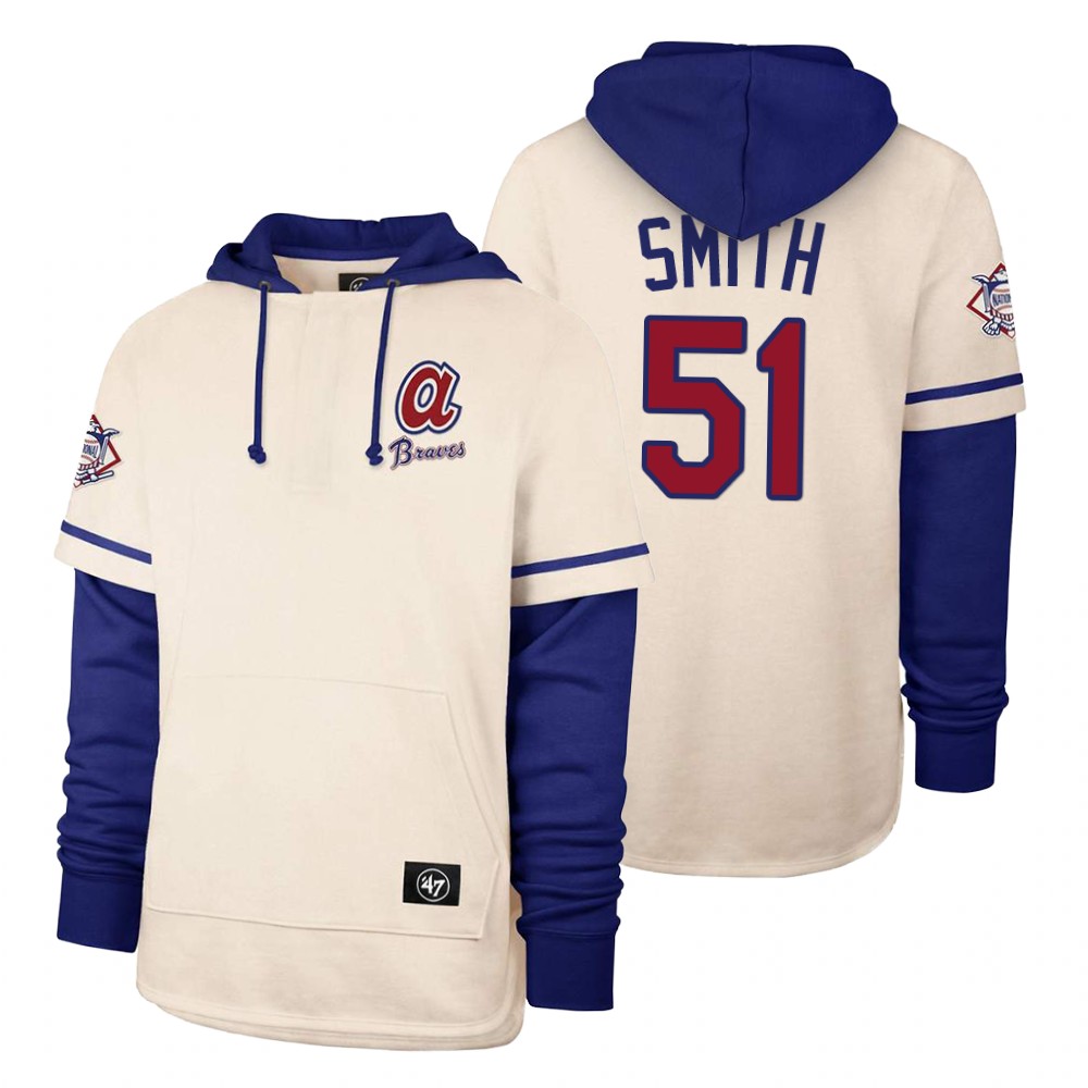 Men Atlanta Braves #51 Smith Cream 2021 Pullover Hoodie MLB Jersey